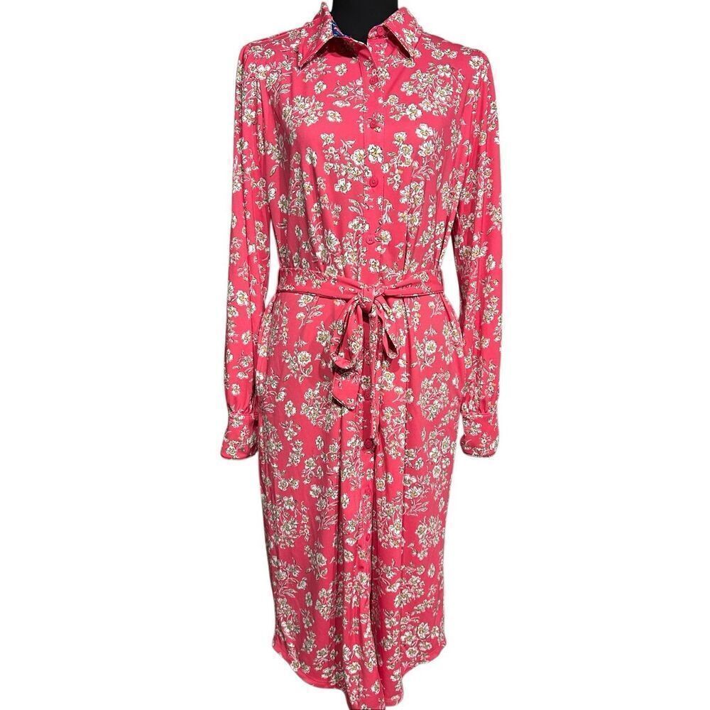 TWRHLL Christie Brinkley Pink Floral Size M Preppy Barbiecore Shirt Dress Midi L